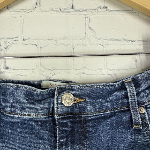 Levis 505 Straight Women Size 14 Large Mid Blue Denim Stretch Western Pants - Picture 4 of 14